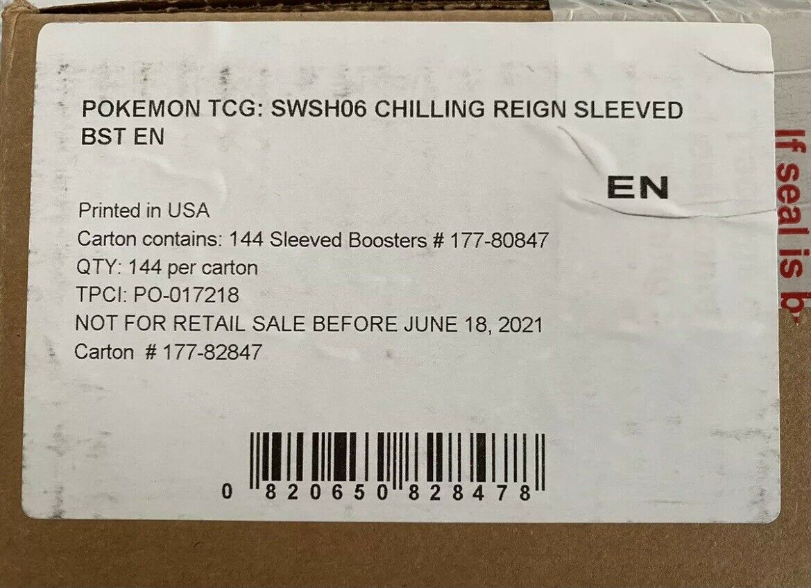 Pokemon Chilling Reign Sleeved Booster 144ct Case